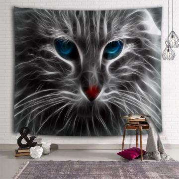 Black Cat Tapestry Cat with Blue Eyes Wall Hanging Animal Uniek wandtapijt voor woonkamer Slaapkamer Home Dorm Decor