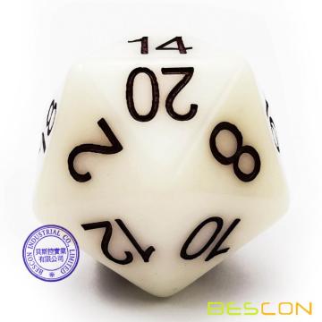 Bescon Jumbo Glowing D20 38MM, Tamaño grande 20 lados Dados Jade Glow In Dark, Big 20 Faces Cube 1.5 pulgadas