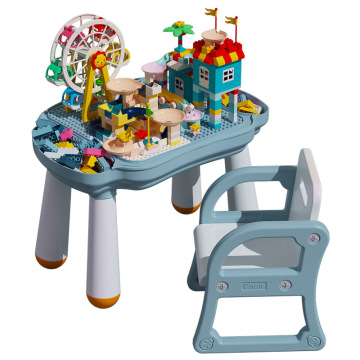 Kids Desk Set: Play Table with Building Blocks and Chair