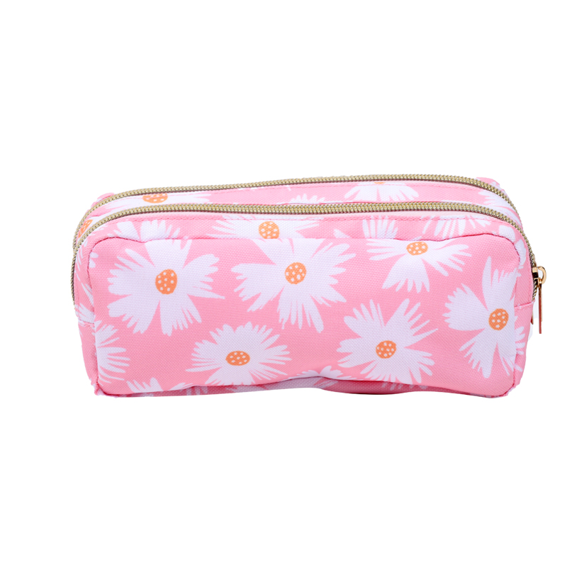 Polyester printed double zipper pen case in multiple colors for kids