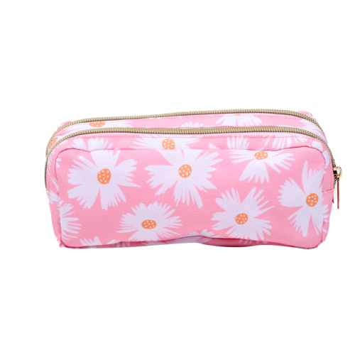 Polyester printed double zipper pen case in multiple colors for kids