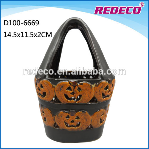 Decorative ceramic halloween pumpkin basket