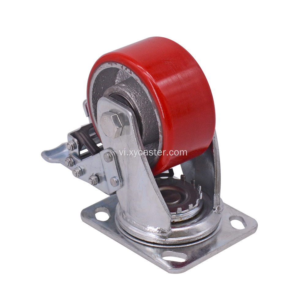 PU 4 inch màu đỏ trên Caster gang