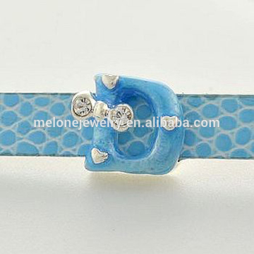 hot sale blue enamel "D" letter 8mm slide charms alphabet sliders for bracelets