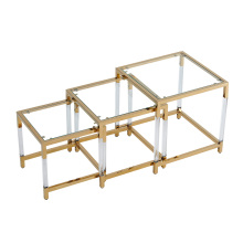 Modern Nesting Tables with Glass Tops Steel Frames
