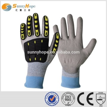 sunnyhope 13gauge grey HPPE PU coated TPR impact gloves