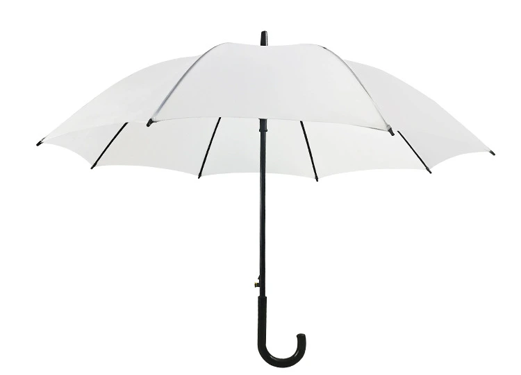 White Fabric Semi-Automatic Double Groove Straight Rod Automatic Long Handle Umbrella