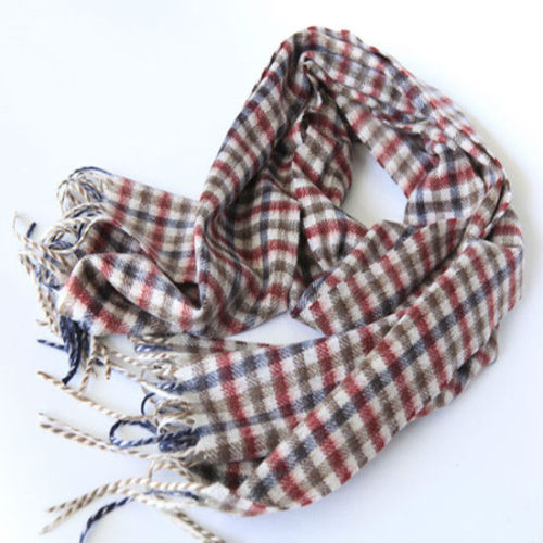 Fringy Check Natural Cashmere Mens Scarves