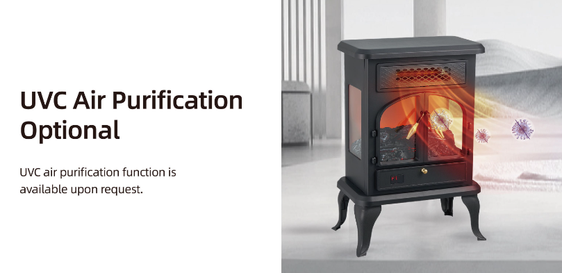 Electric Stove Heater 1400W Freestanding Fireplace With Wood Stove Flame Effect - Two Doors