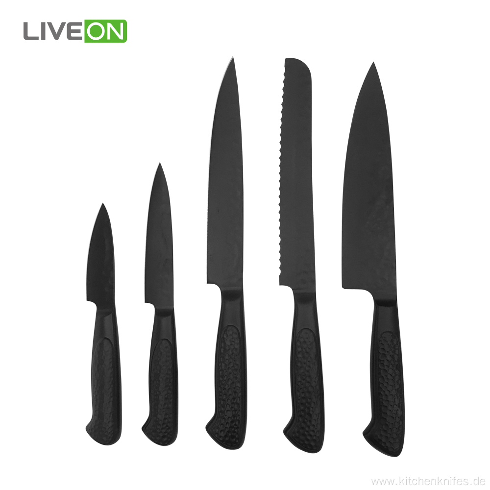 Stainless Steel 5pcs Kitchen Knives Set Wood Block