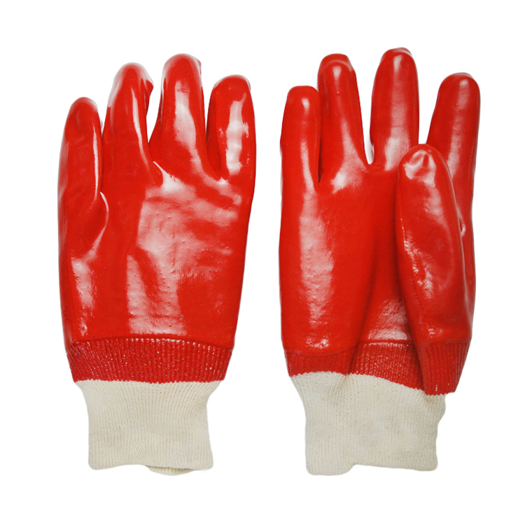 Red PVC dipped gloves smooth finish interlock liner