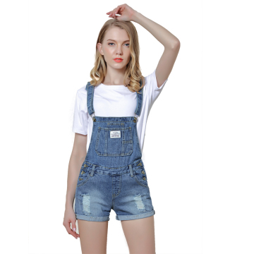 Teen Girl Distressed Denim Suspenders Jumpsuit Jeans Shorts