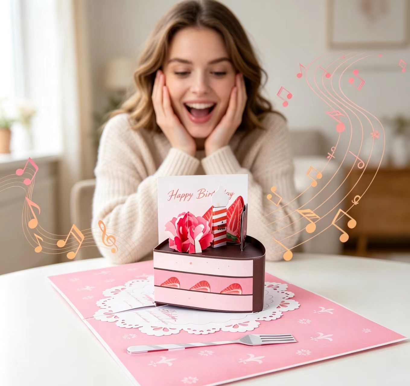 3D wyskakująca kartka urodzinowa z różowym ciastem 3D pop up pink cake birthday greeting card