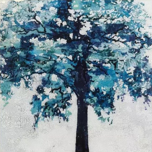 Handmade Abstract Blue Tree Contemporary Art Paintings