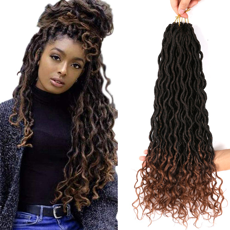 Wholesale Wavy Gypsy Locs Crochet Hair Gypsy Braiding Hair Extension Synthetic Fiber 18 Inch Solid And Ombre Color