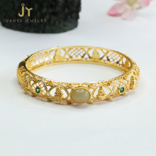 Gold-Plated Hetian Jade Chinese Zodiac Banglets with Precious Stone Inlays