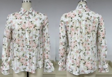 Women's Shirt Featuring Flower Pattern and Ruffle Details