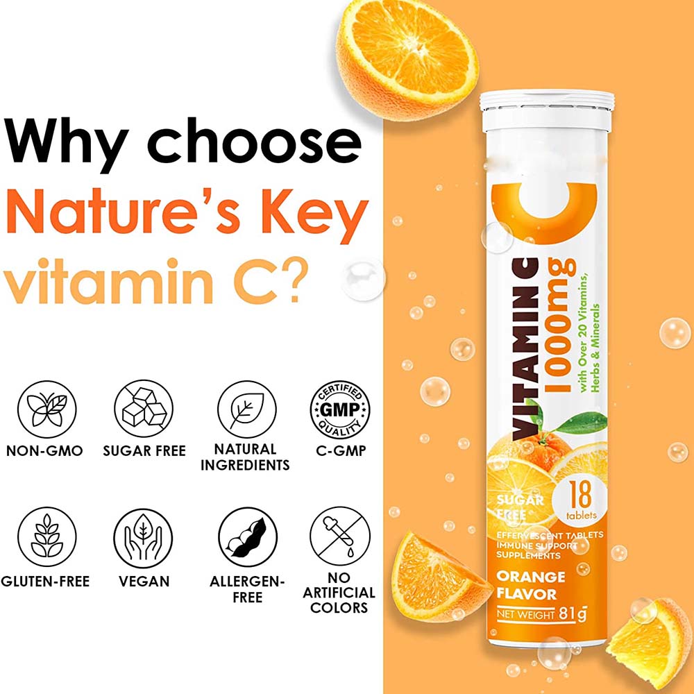 OEM/ODM Immune Support 1000mg Vitamin C effervescent tablet Nature orange flavor vitamin C efferscent tablet
