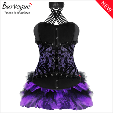 Purple Floral Corset Dress Halter Leather Corset Waist Training Tops