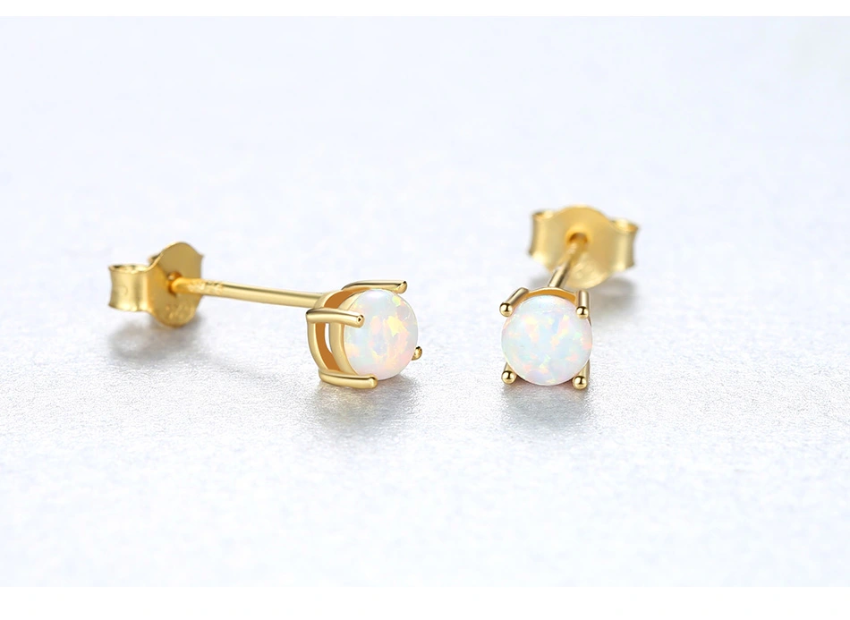 Cute Fashion 925 Sterling Silver Opal Stud Earrings