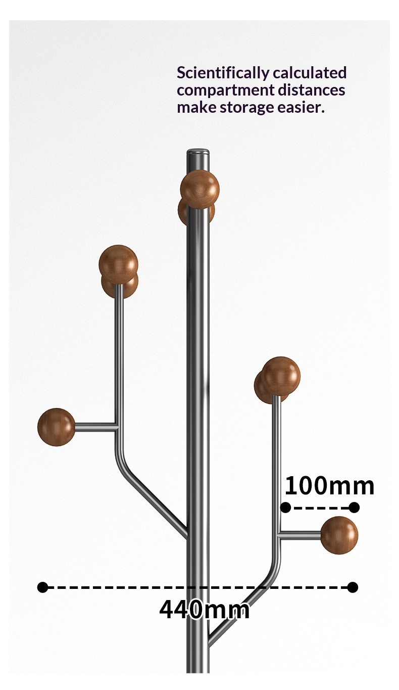 درخت تالار استیل ضد زنگ با آویزهای درختی شکل Stainless Steel Hall Tree with Tree-Shaped Hangers