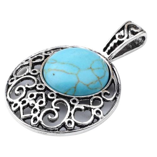 Turquoise 20MM Cabochon Alloy Gemstone Pendant