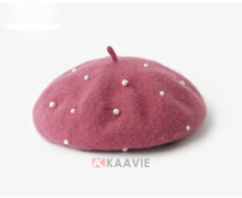 fashion felt beanie Pillbox wool beret with pearl