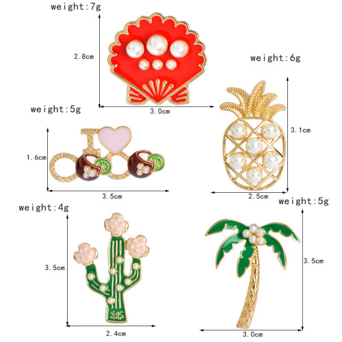 Enamel Lapel Pins Sets Cute Cartoon Plant Pearl Pineapple Badges Brooches for Clothing Bags Backpacks Jackets Hat Jewelry DIY Ac
