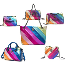 Rainbow Colorful Soft Leather Shoulder Hobo Bag for Women: Large Crossbody Purse and Handbag
