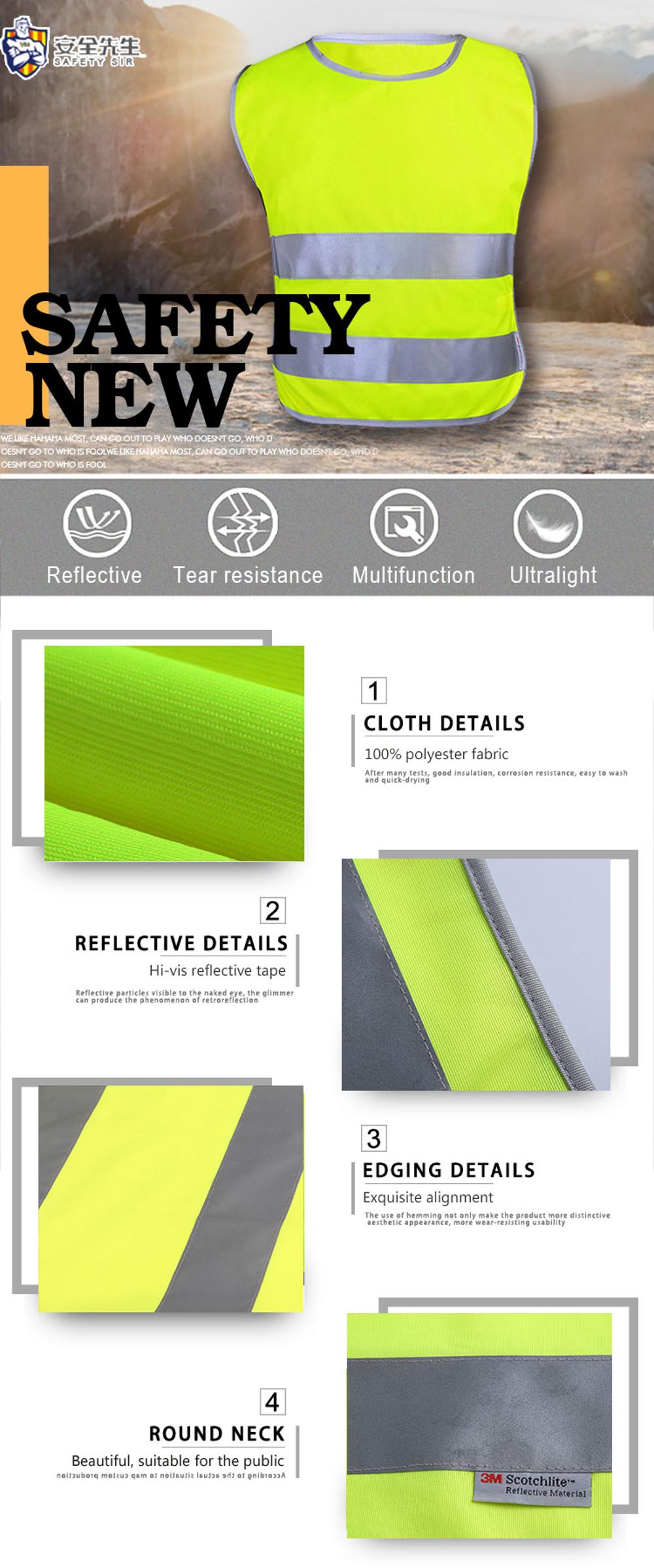 High Visibility Yellow Safety Workwear Vest Sew on Reflective Fabric Tape reflective safety Vest /Clothes