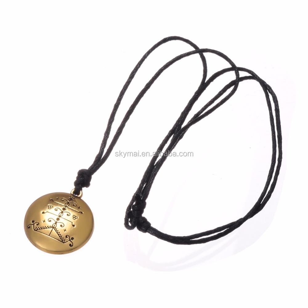 Light Weight Gold Plated Dgou Feray Vodou Lwa Pendant Hitian Voodoo Talisman Necklace With Wax Cord