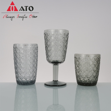 ATO gray vintage household relief textured windmill pattern tall glass wine glass set