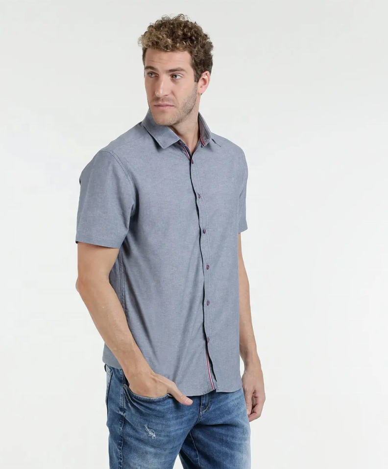 Chemise homme causale à manches courtes en tissu 100% coton