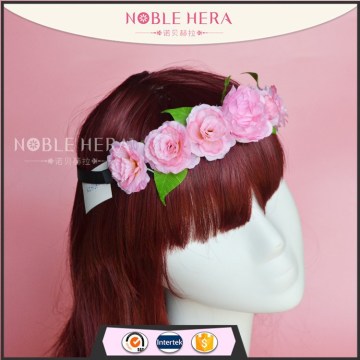 Fancy pink camellia flower garland adult headbands wholesale