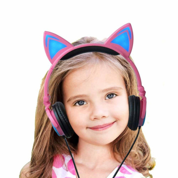 Auriculares con cable para niños con orejas de gato y LED que brillan intensamente