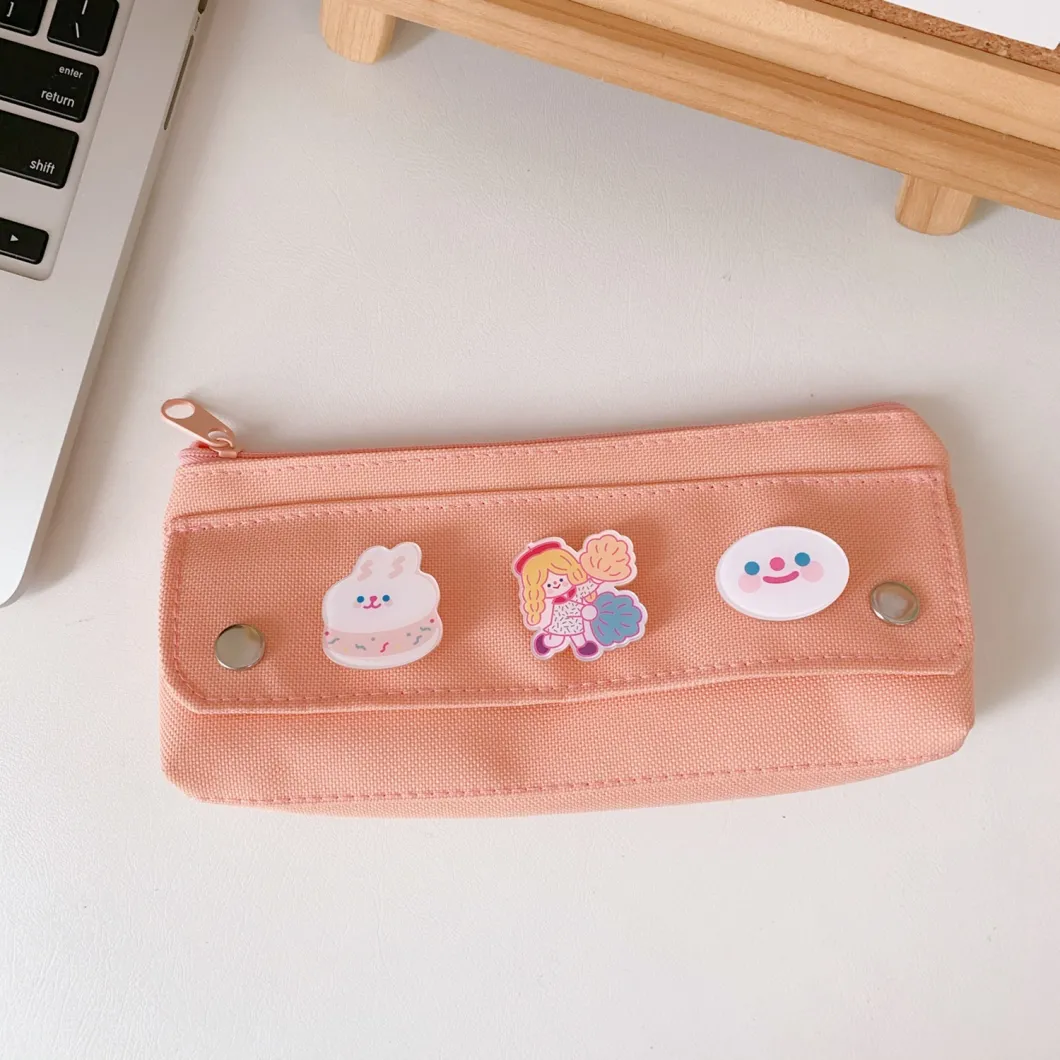 Pencil Bag Girl Simple Large Capacity Elementary School Cute Canvas Pencil Bag Junior High School Multifunctional Stationery Bag