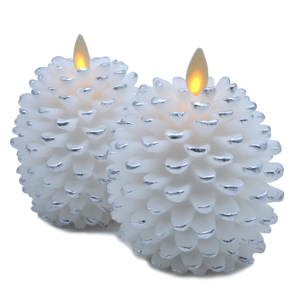 Christmas Pinecone Led Flameless Battery Candles With Timer