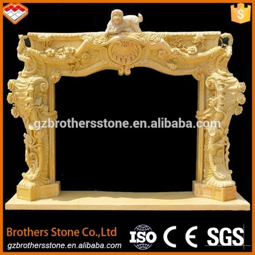 Carving American style fireplace beige sculpture marble fireplace mantel/surround