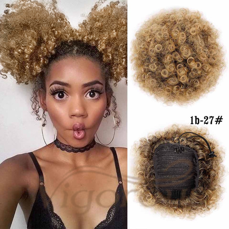 Cheap Price Short Afro Kinky Curly Puff Bun Drawstring With Clips In Fluffy Bun Synthetic Hair Chignon Extension For Black Women