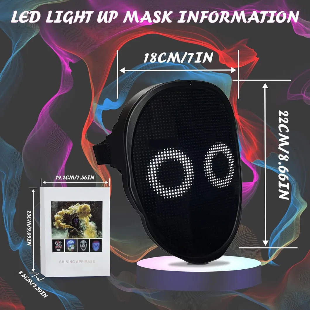 Customizable Bluetooth-Compatible LED Face Mask with Rechargeable APP Control
