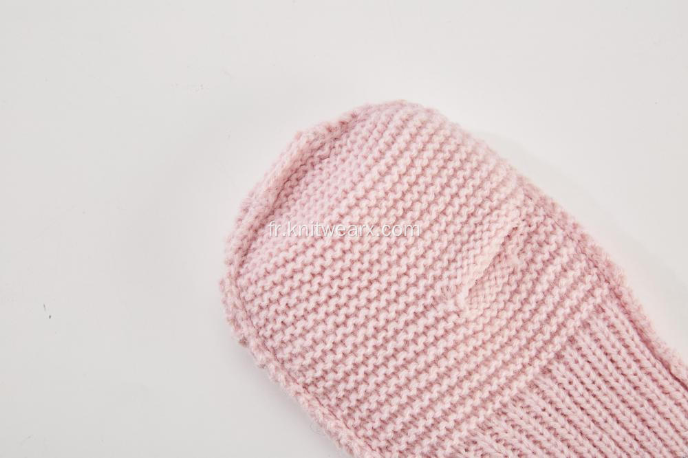 Gants mitaines à nœud en tricot côtelé pour fille