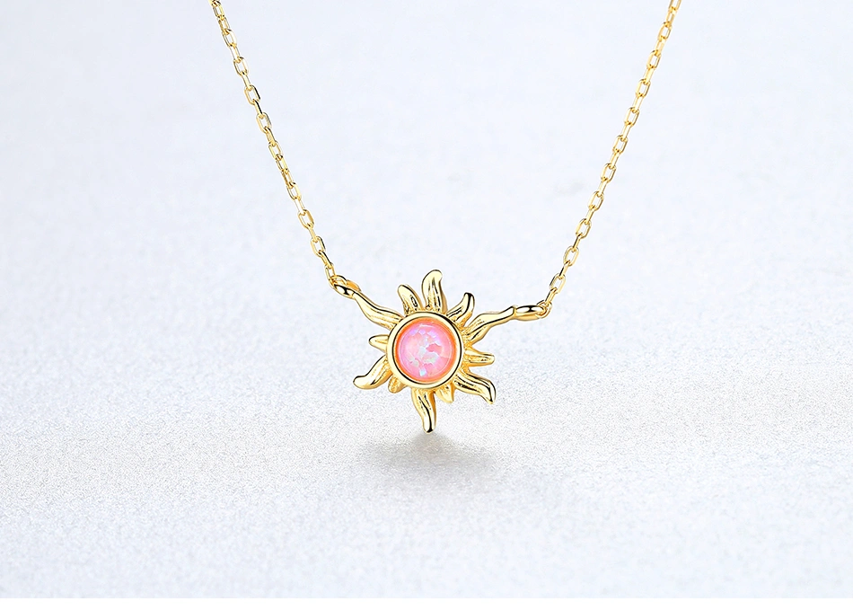 Sun Shape 925 Sterling Silver Vintage Opal Pendant Necklace