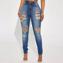 Women Stretch Skinny Jeans Dark Wash Ripped Denim Pants