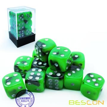 Bescon dos tonos dados luminosos D6 16mm 12pcs / set SPOOKY ROCKS, 16mm Six Sided Die (12) Bloque de dados luminosos