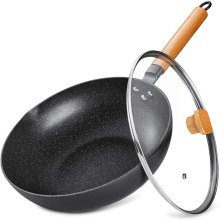 High temperature resistance Nonstick Wok and Stir-fry Pan Flat Bottom Aluminum fry Wok pan with Lid