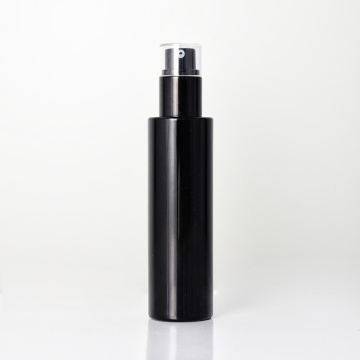 Botol lotion bahu hitam datar dengan overcap transparan