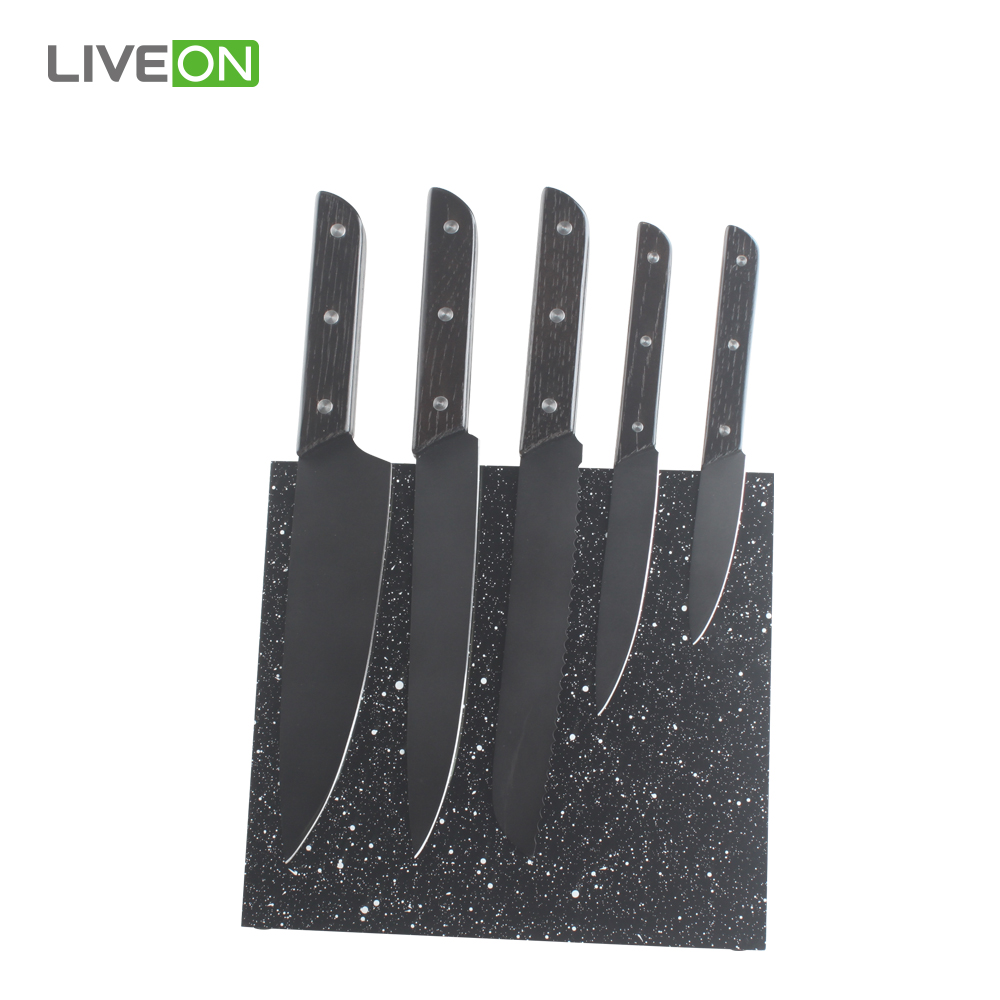 5pcs Set de cuțit de acoperire negru cu bloc