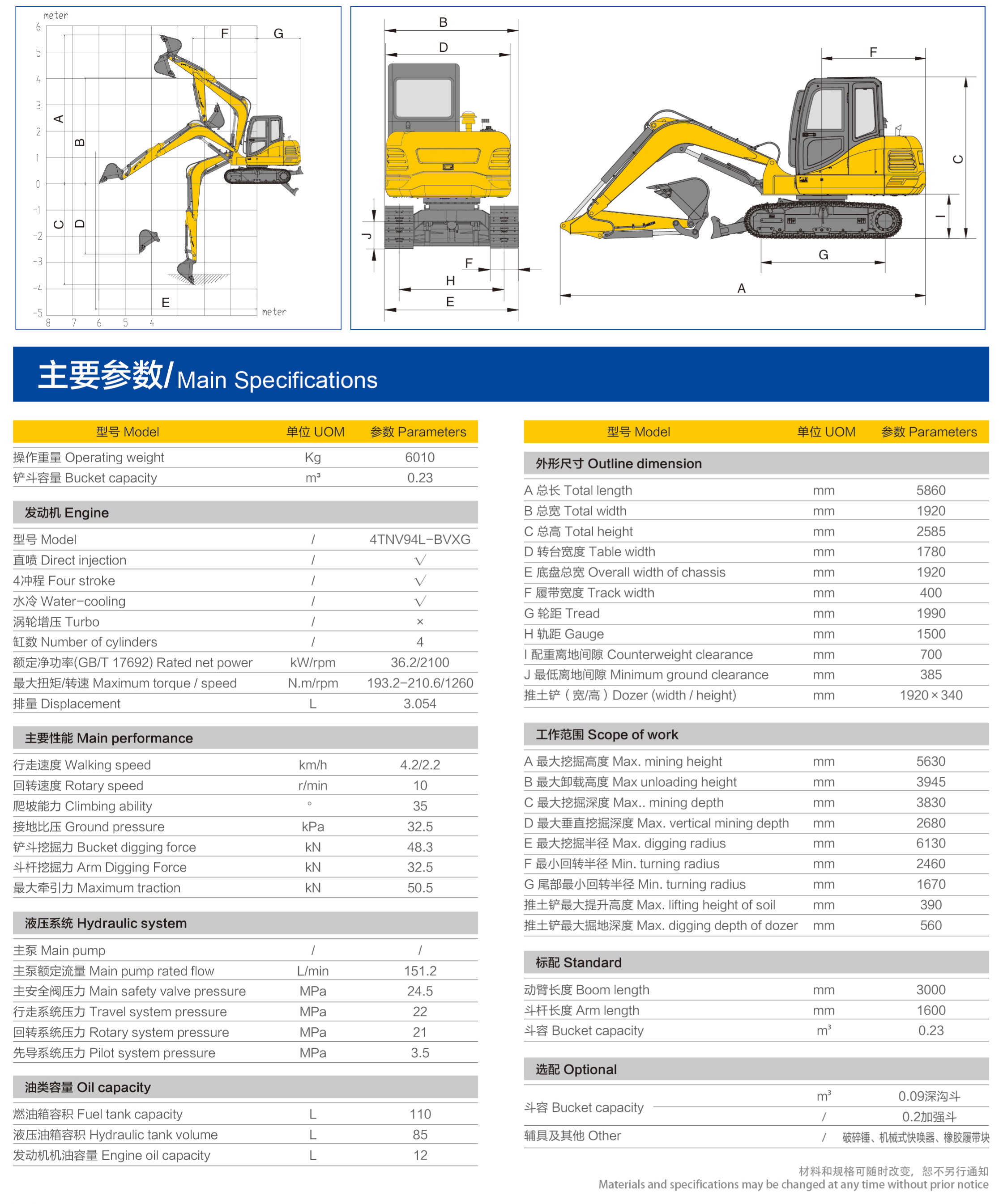 specs of crawler excavator