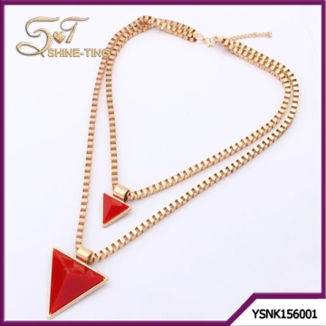 New Arrival Triangle Pandent Necklace Two Layer Gold Chain Necklace