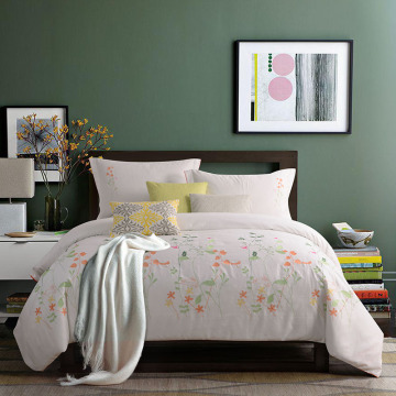 Embroidered 100% cotton bedding 4pcs duvet cover set